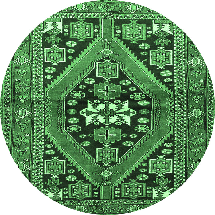 Round Machine Washable Persian Emerald Green Traditional Area Rugs, wshtr3029emgrn