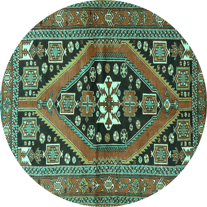 Round Persian Turquoise Traditional Rug, tr3029turq
