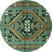 Round Persian Turquoise Traditional Rug, tr3029turq