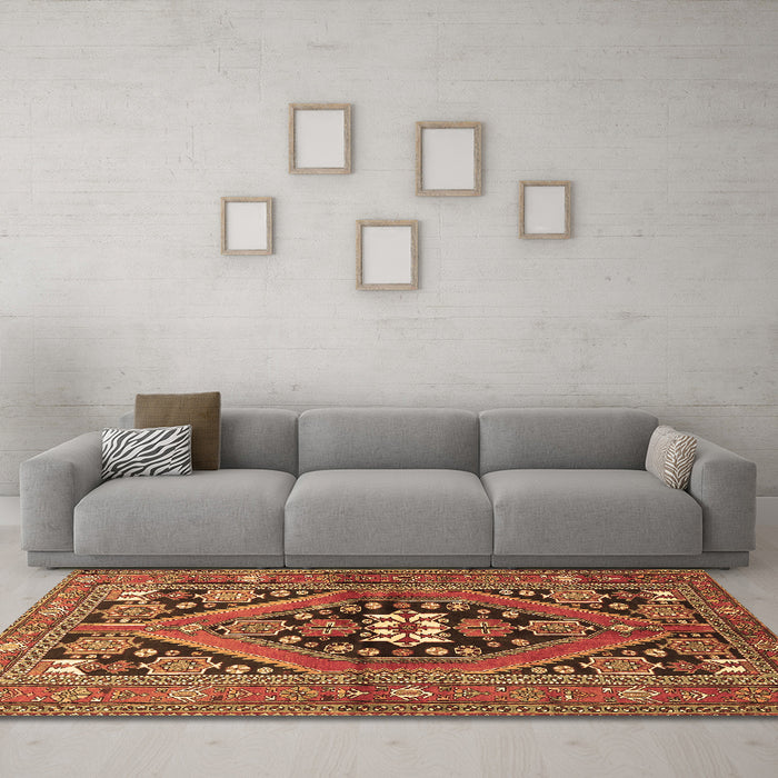 Machine Washable Persian Brown Traditional Rug in a Living Room,, wshtr3029brn