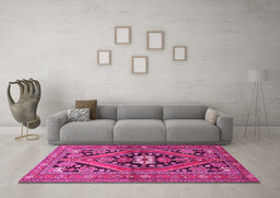 Machine Washable Persian Pink Traditional Rug in a Living Room, wshtr3029pnk