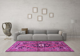 Machine Washable Persian Purple Traditional Area Rugs in a Living Room, wshtr3029pur