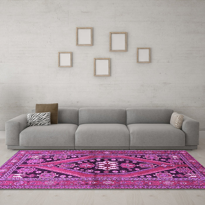 Machine Washable Persian Purple Traditional Area Rugs in a Living Room, wshtr3029pur