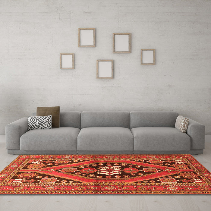Machine Washable Persian Orange Traditional Area Rugs in a Living Room, wshtr3029org