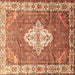 Square Machine Washable Medallion Brown Traditional Rug, wshtr302brn