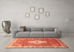 Machine Washable Medallion Orange Traditional Area Rugs in a Living Room, wshtr302org