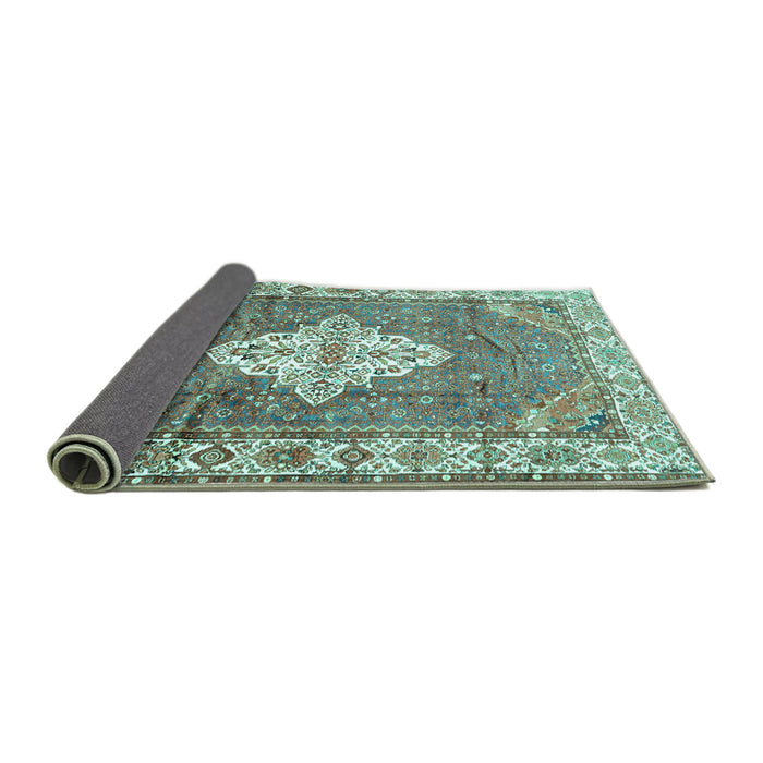 Sideview of Medallion Turquoise Traditional Rug, tr302turq