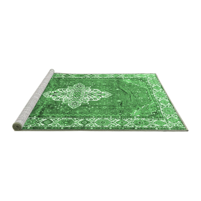 Sideview of Machine Washable Medallion Emerald Green Traditional Area Rugs, wshtr302emgrn