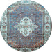 Round Medallion Light Blue Traditional Rug, tr302lblu