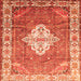 Round Machine Washable Medallion Orange Traditional Area Rugs, wshtr302org