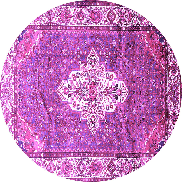 Round Machine Washable Medallion Purple Traditional Area Rugs, wshtr302pur