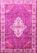 Machine Washable Medallion Pink Traditional Rug, wshtr302pnk