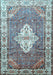 Machine Washable Medallion Light Blue Traditional Rug, wshtr302lblu