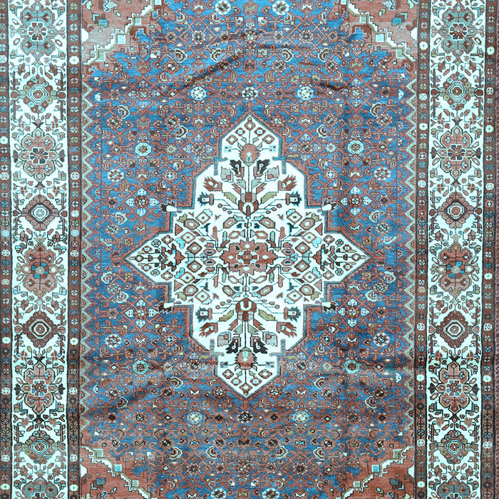Machine Washable Medallion Light Blue Traditional Rug, wshtr302lblu