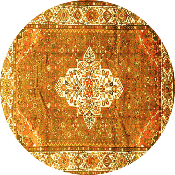Round Machine Washable Medallion Yellow Traditional Rug, wshtr302yw