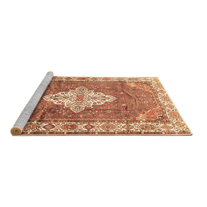 Sideview of Machine Washable Medallion Brown Traditional Rug, wshtr302brn