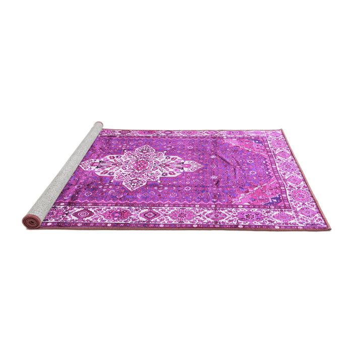 Sideview of Machine Washable Medallion Purple Traditional Area Rugs, wshtr302pur