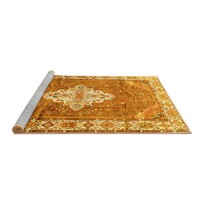 Sideview of Machine Washable Medallion Yellow Traditional Rug, wshtr302yw