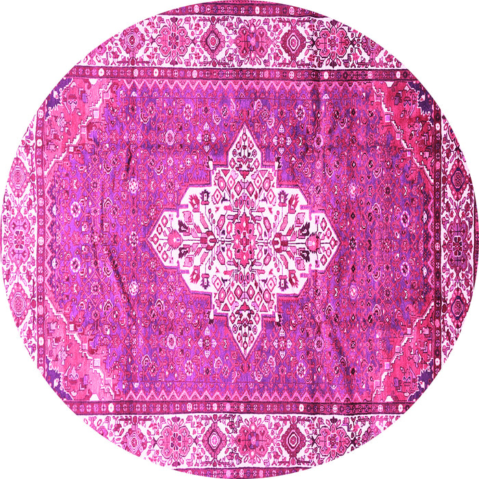 Round Machine Washable Medallion Pink Traditional Rug, wshtr302pnk