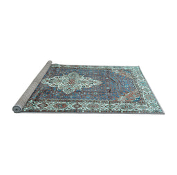 Sideview of Machine Washable Medallion Light Blue Traditional Rug, wshtr302lblu