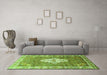 Machine Washable Medallion Green Traditional Area Rugs in a Living Room,, wshtr302grn