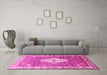 Machine Washable Medallion Pink Traditional Rug in a Living Room, wshtr302pnk