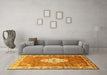 Machine Washable Medallion Yellow Traditional Rug in a Living Room, wshtr302yw