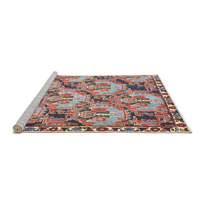Sideview of Machine Washable Traditional Brown Red Rug, wshtr303