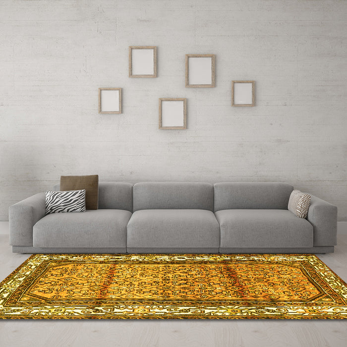 Machine Washable Persian Yellow Traditional Rug in a Living Room, wshtr3030yw