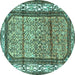 Round Machine Washable Persian Turquoise Traditional Area Rugs, wshtr3030turq