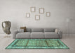 Machine Washable Persian Turquoise Traditional Area Rugs in a Living Room,, wshtr3030turq