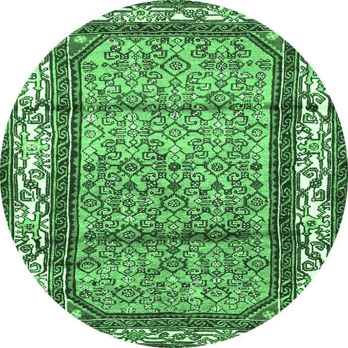 Round Machine Washable Persian Emerald Green Traditional Area Rugs, wshtr3030emgrn