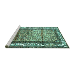 Sideview of Machine Washable Persian Turquoise Traditional Area Rugs, wshtr3030turq