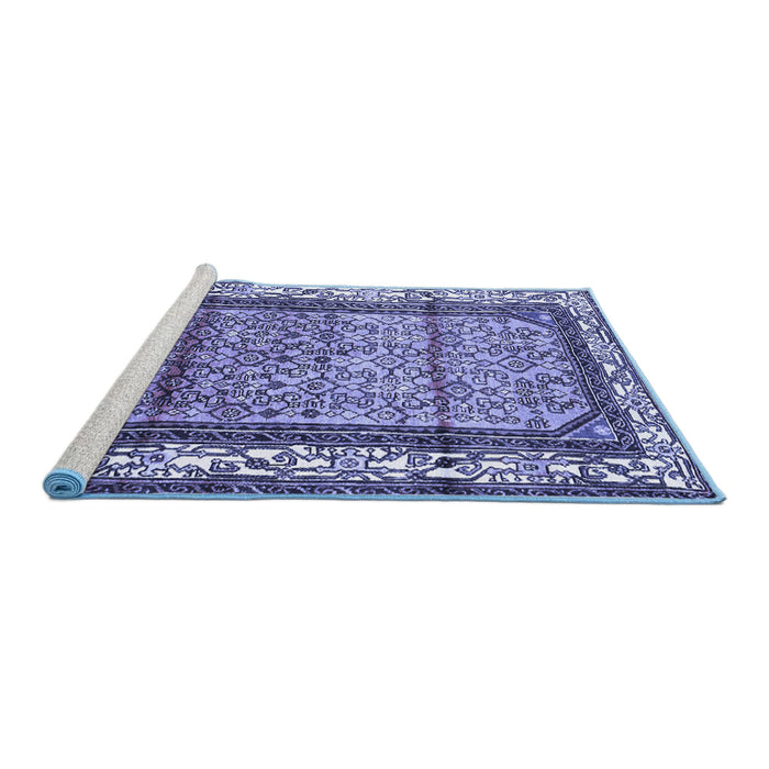 Sideview of Machine Washable Persian Blue Traditional Rug, wshtr3030blu