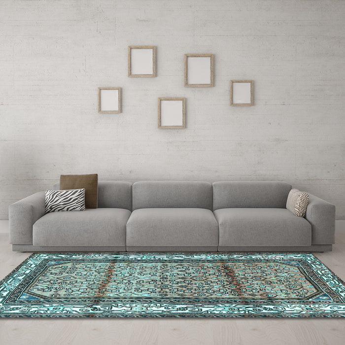 Machine Washable Persian Light Blue Traditional Rug in a Living Room, wshtr3030lblu