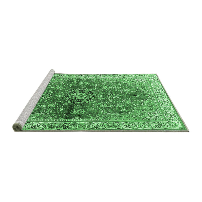 Sideview of Machine Washable Persian Emerald Green Traditional Area Rugs, wshtr3031emgrn