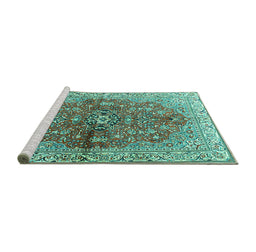 Sideview of Machine Washable Persian Turquoise Traditional Area Rugs, wshtr3031turq