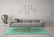 Machine Washable Persian Turquoise Traditional Area Rugs in a Living Room,, wshtr3031turq