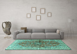 Machine Washable Persian Turquoise Traditional Area Rugs in a Living Room,, wshtr3031turq