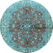 Round Machine Washable Persian Light Blue Traditional Rug, wshtr3031lblu