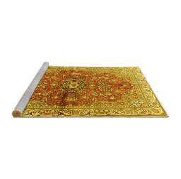 Sideview of Machine Washable Persian Yellow Traditional Rug, wshtr3031yw