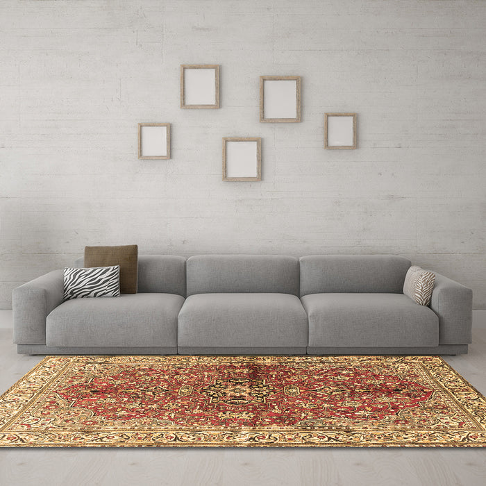 Machine Washable Persian Brown Traditional Rug in a Living Room,, wshtr3031brn