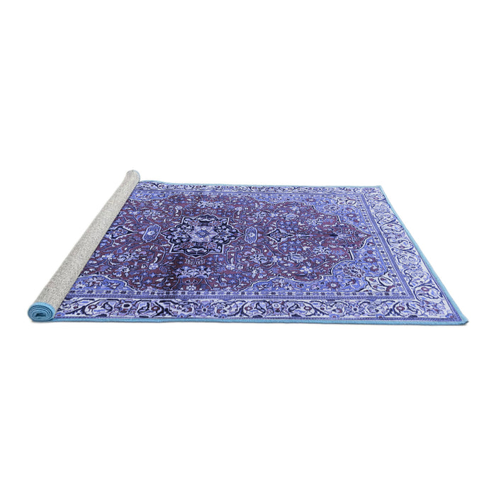 Sideview of Machine Washable Persian Blue Traditional Rug, wshtr3031blu