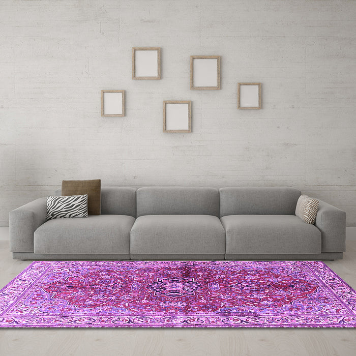 Machine Washable Persian Purple Traditional Area Rugs in a Living Room, wshtr3031pur