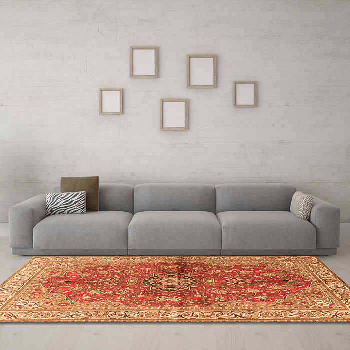 Machine Washable Persian Orange Traditional Area Rugs in a Living Room, wshtr3031org