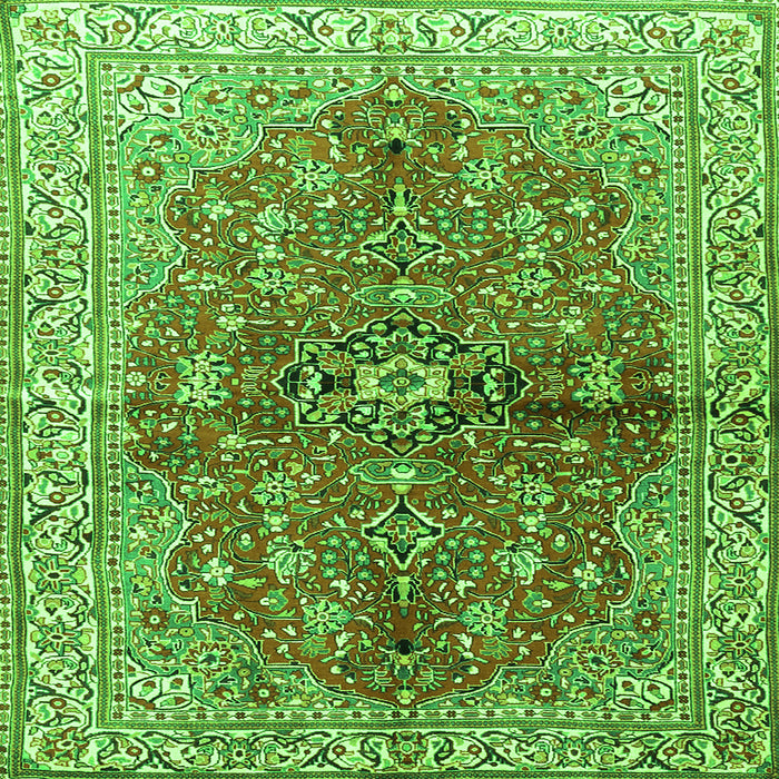Round Machine Washable Persian Green Traditional Area Rugs, wshtr3031grn