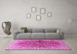 Machine Washable Persian Pink Traditional Rug in a Living Room, wshtr3031pnk