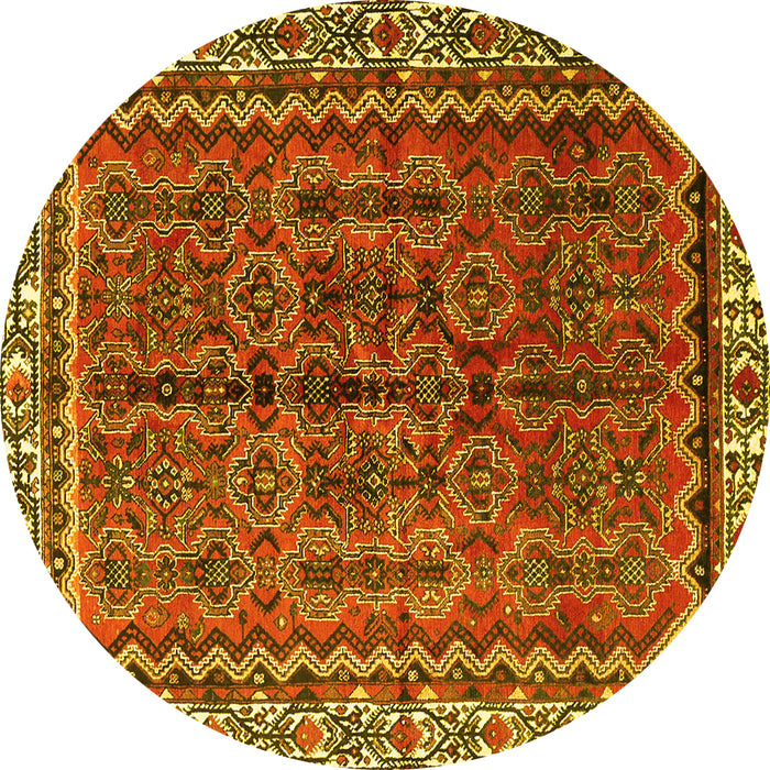 Round Persian Yellow Traditional Rug, tr3032yw