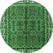 Round Machine Washable Persian Emerald Green Traditional Area Rugs, wshtr3032emgrn