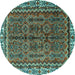 Round Machine Washable Persian Turquoise Traditional Area Rugs, wshtr3032turq